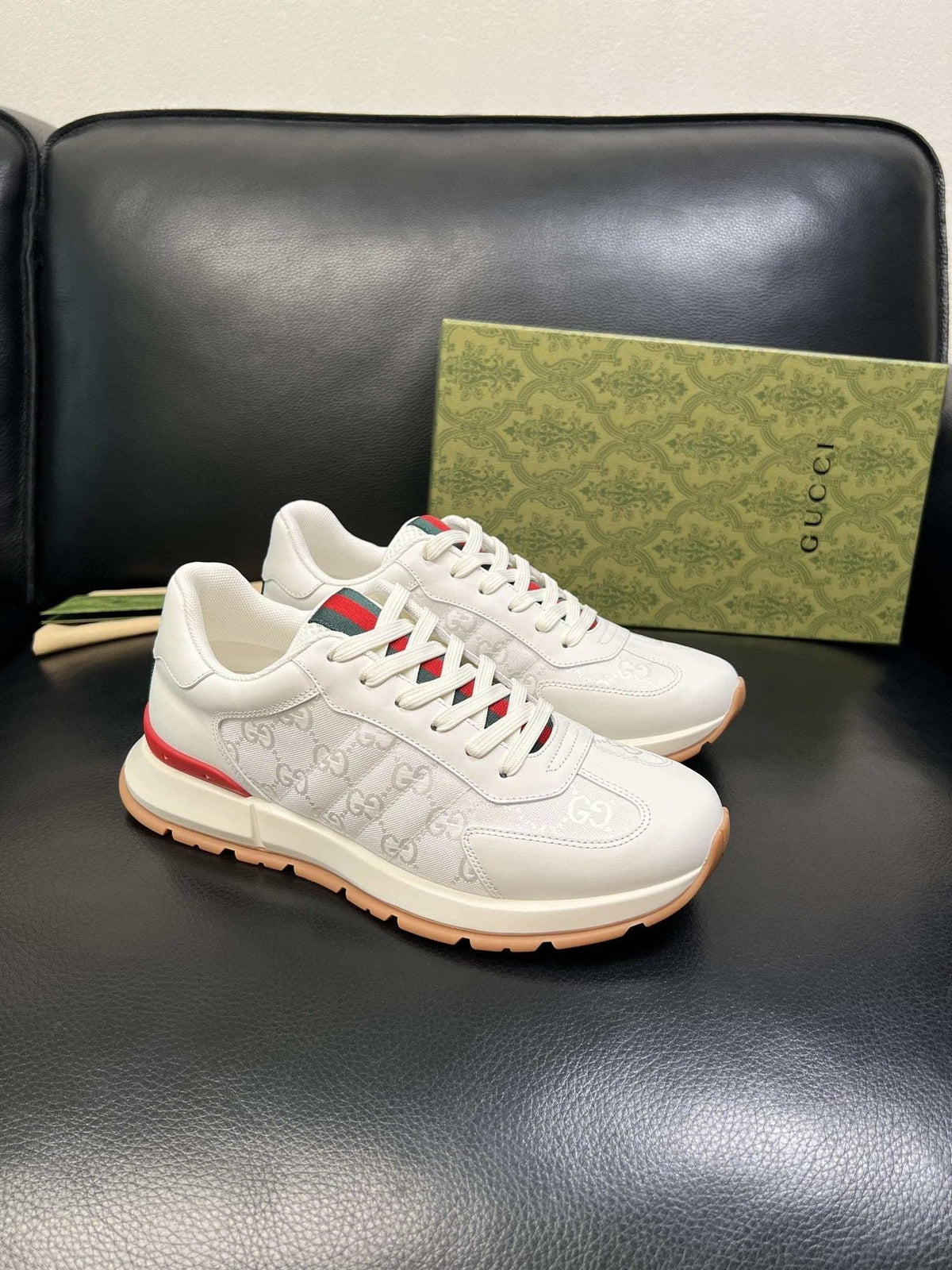 Gucci Men's Monogram Panel Low-Top Sneakers - Contrast Trim