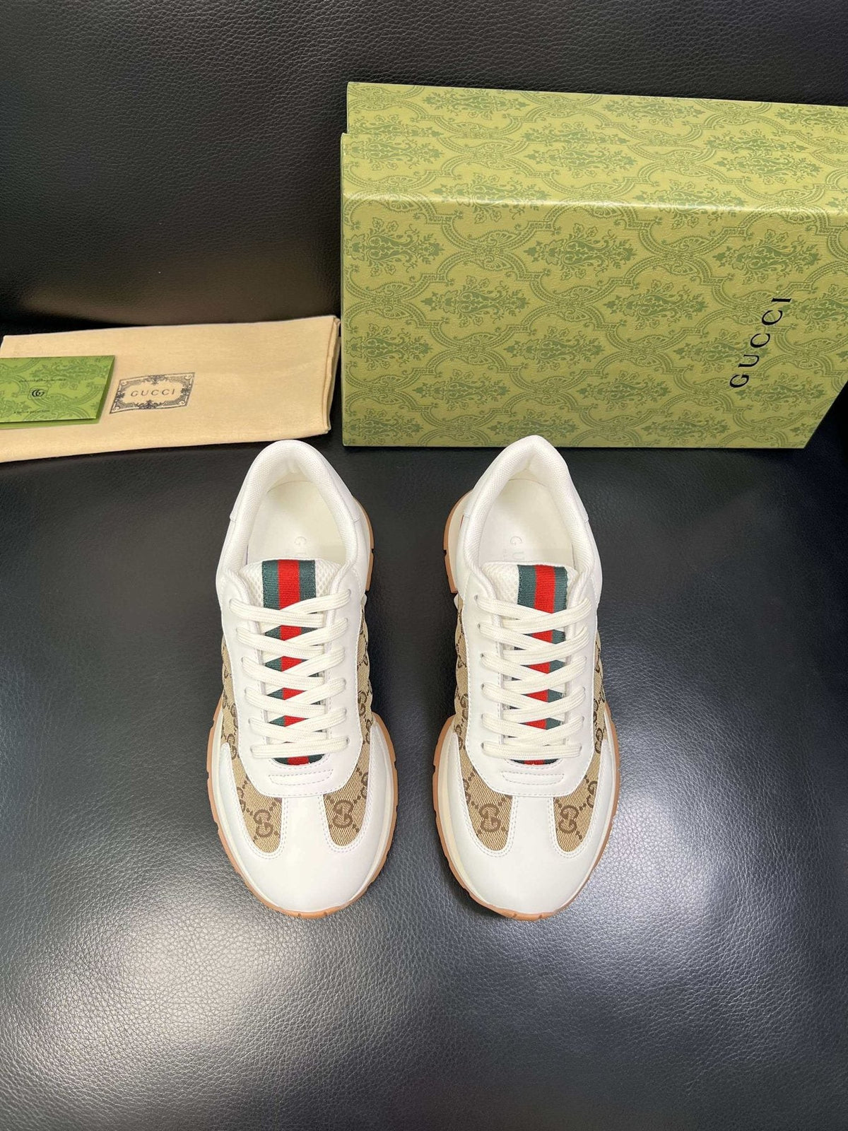 Gucci Men's Monogram Panel Low-Top Sneakers - Contrast Trim