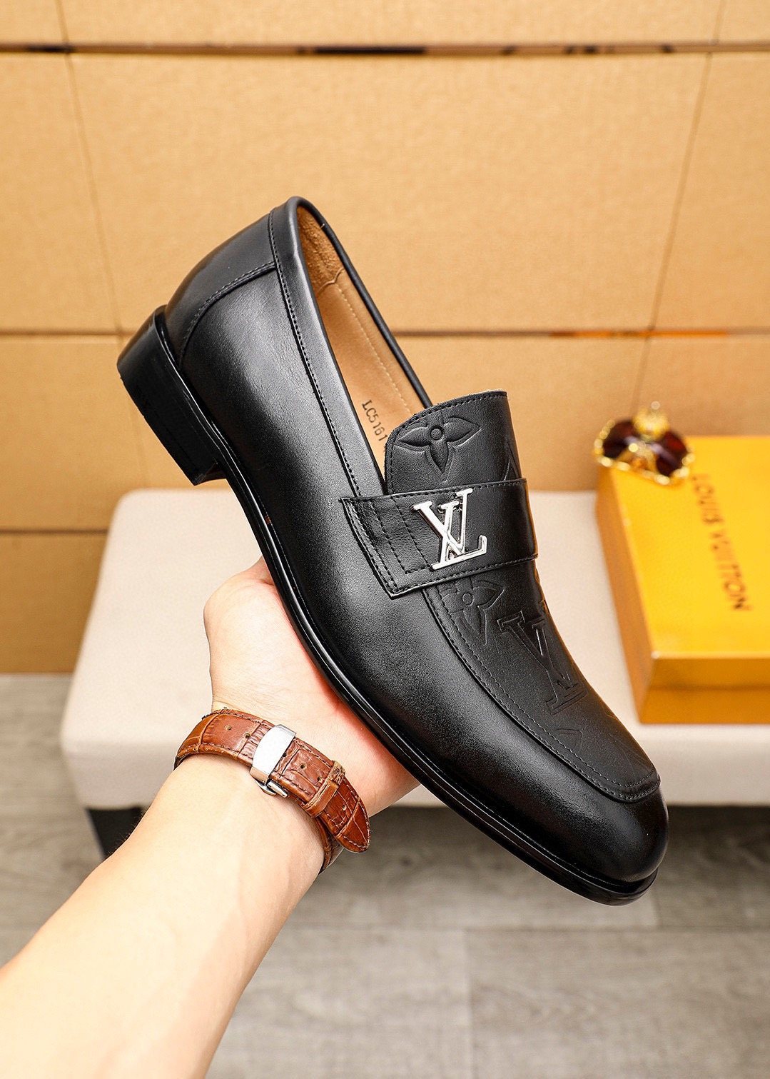 Louis Vuitton Men's Embossed Leather Loafers