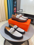 Hermès Textured Contrast-Trim Loafers