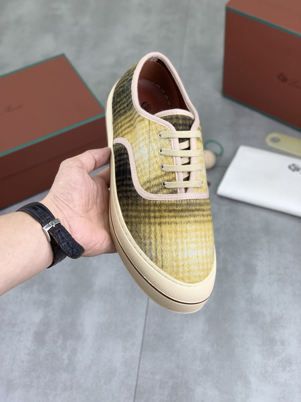 Loro Piana Plaid Lace-Up Casual Shoes