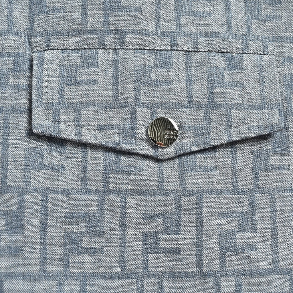 Fendi FF Monogram All-Over Sea Salt Blue Spread Collar Zip-Up Jacket
