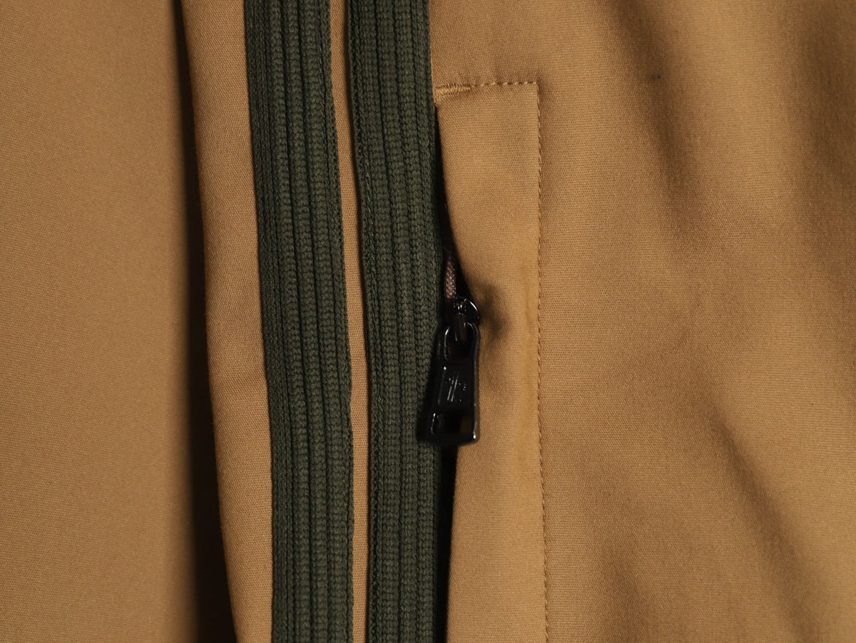 Moncler Contrast-Stripe Chest-Zip Jacket - Camel